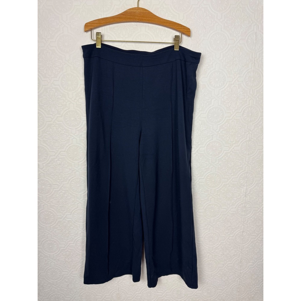 J. Jill Wearever Navy Blue Wide Leg Pintuck Pull On Pants Womens Medium